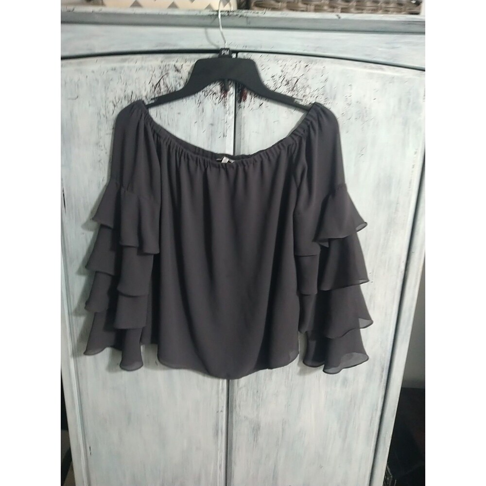 Naked Zebra Ruffled Off The Shoulder Top Small Gray Boho Y2K Feminine Cottage...